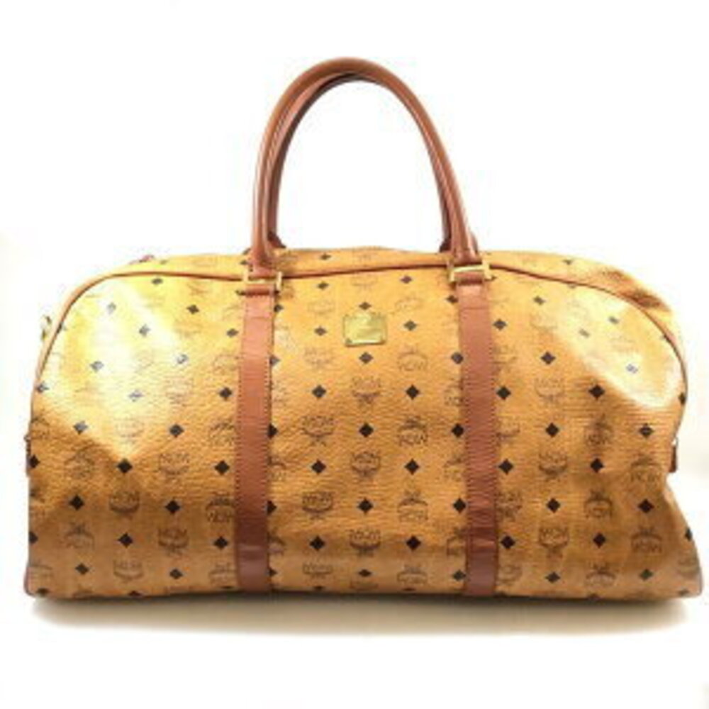MCM Boston Bag Shoulder Strap Brown Leather